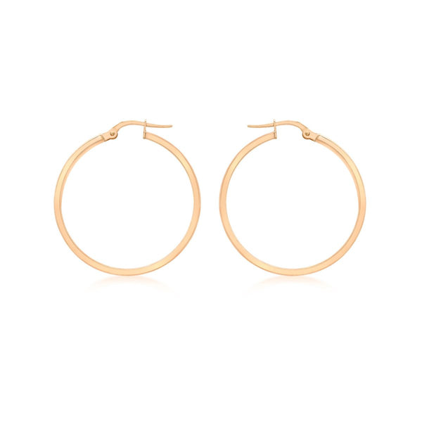 9K Rose Gold Rectangular-Tube Hoop Creole Earrings