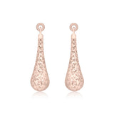 9K Rose Gold Diamond Cut Teardrop Earrings