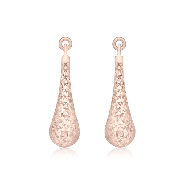 9K Rose Gold Diamond Cut Teardrop Earrings