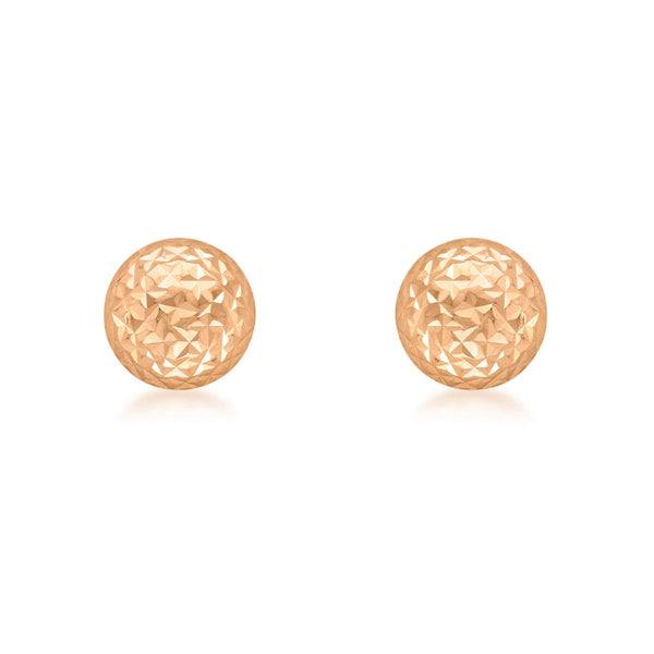 9K Rose Gold 8mm Diamond Cut Dome Stud Earrings