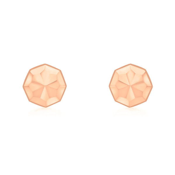 9K Rose Gold 7mm Diamond Cut Octagonal Stud Earrings