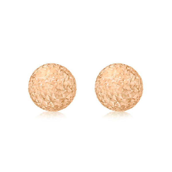 9K Rose Gold 8mm Diamond Cut Ball Stud Earrings
