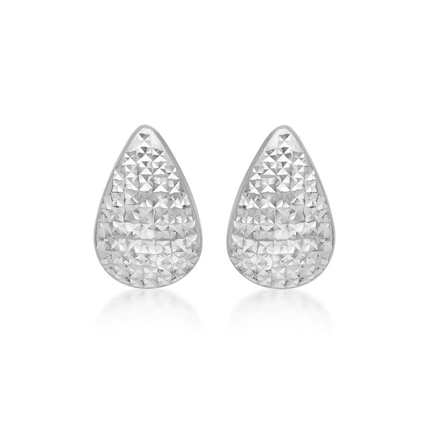 9K White Gold Diamond Cut Curved-Teardrop Stud Earrings