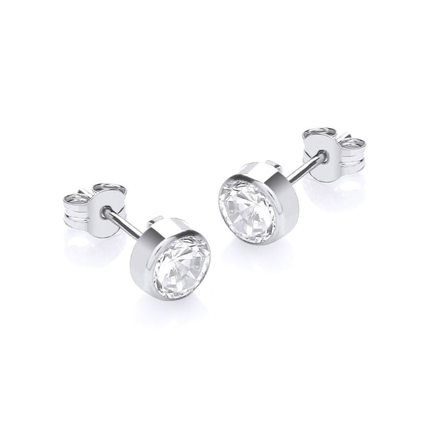 9K White Gold 5mm Round CZ 5.2mm Stud Earrings
