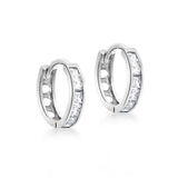 9K White Gold CZ Band Huggie Hoop Earrings