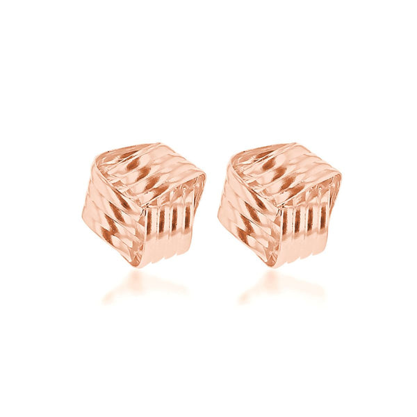 9K Rose Gold 8mm Ribbed Knot Stud Earrings
