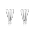 9K White Gold Fan & 3mm CZ Stud Earrings