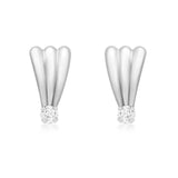 9K White Gold Fan & 3mm CZ Stud Earrings