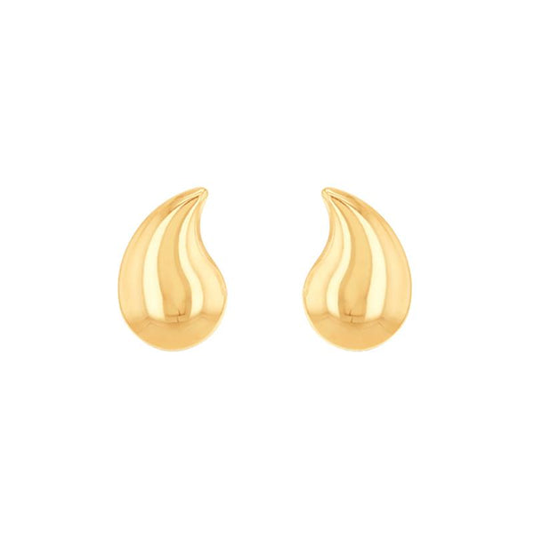 9K Yellow Gold Curved Teardrop Stud Earring