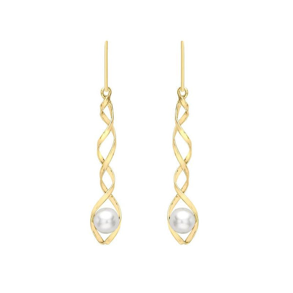 9K Yellow Gold Freshwater Pearl Spiral Drop Earrings