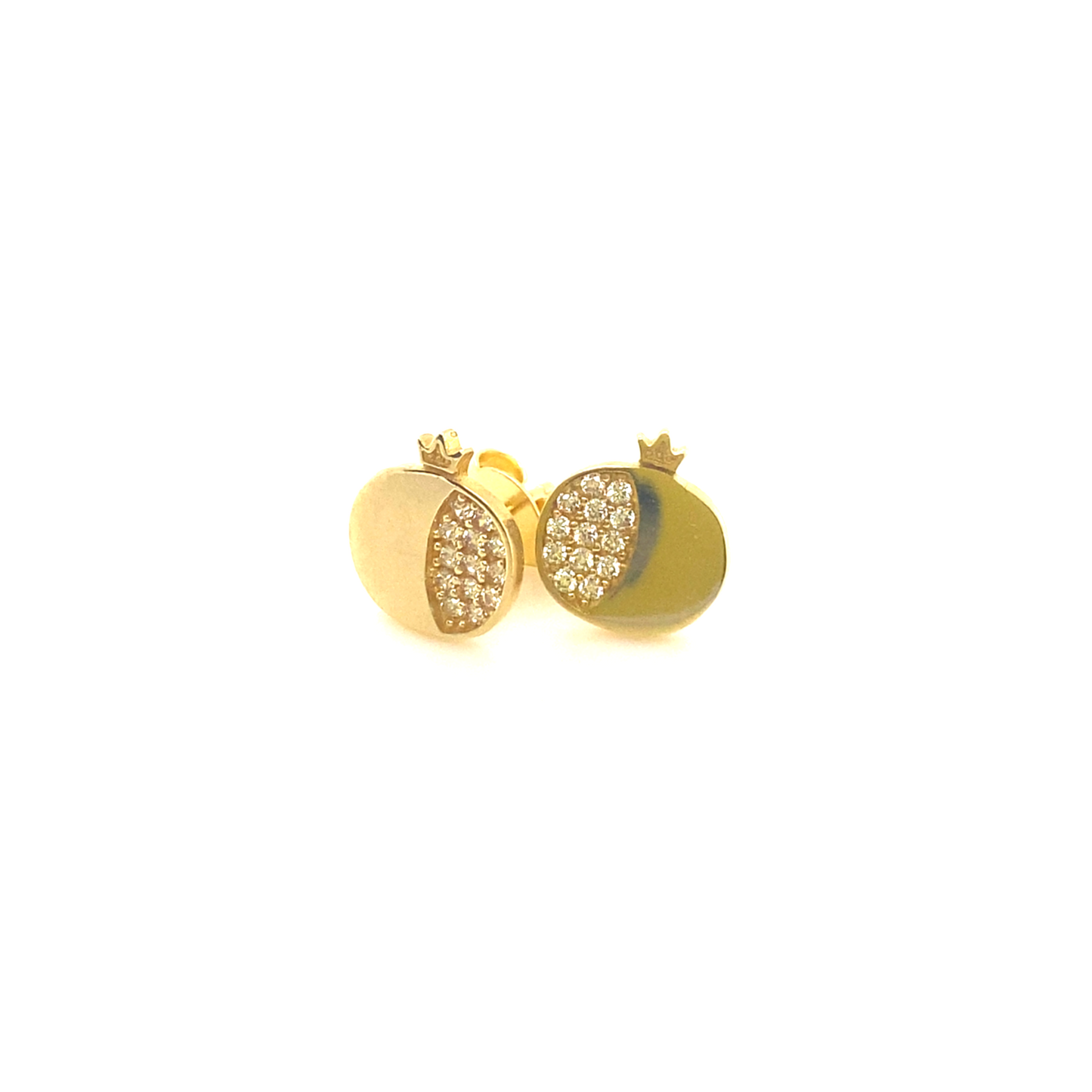 9K Yellow Gold Cubic Zirconia Pomegranate Stud Earrings