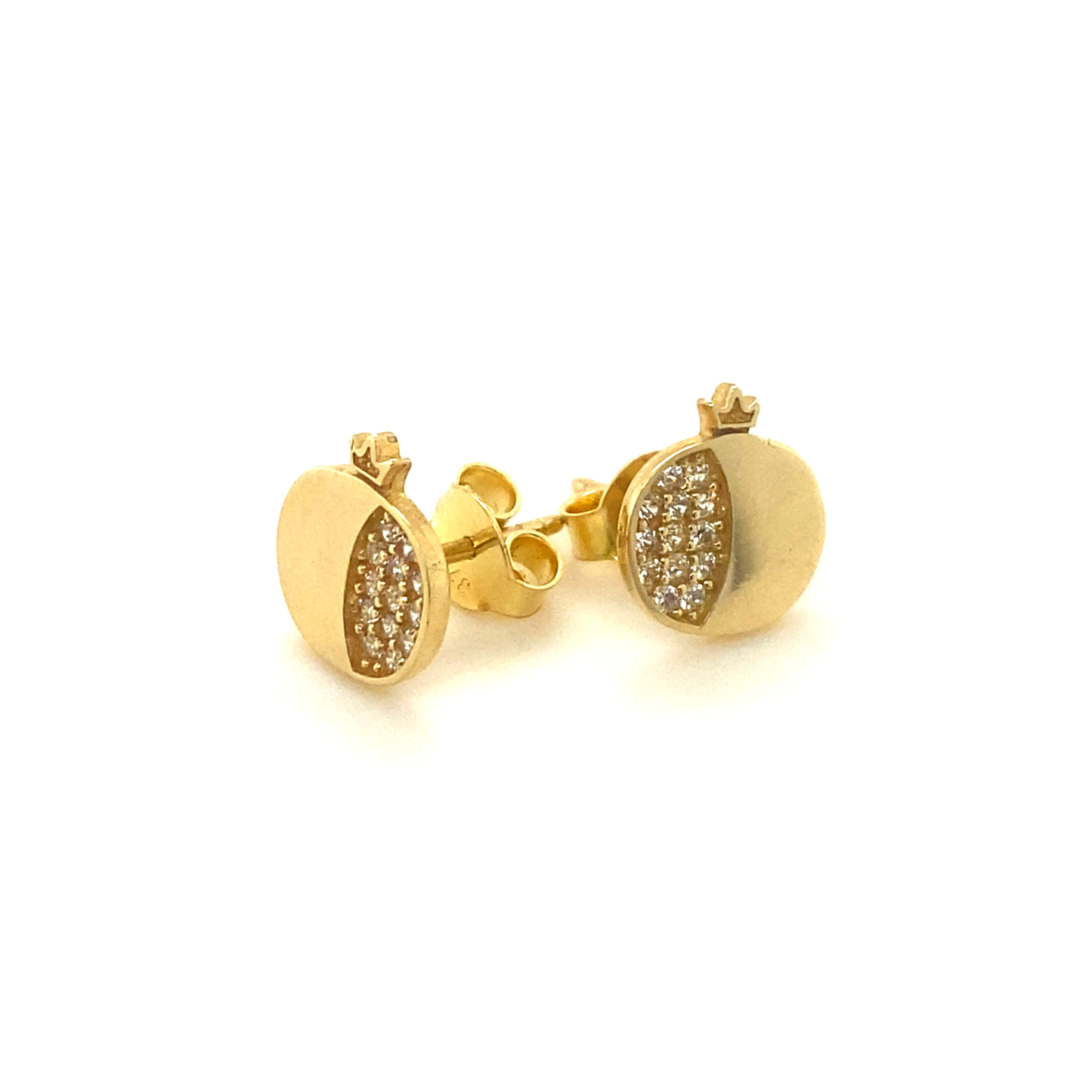 9K Yellow Gold Cubic Zirconia Pomegranate Stud Earrings