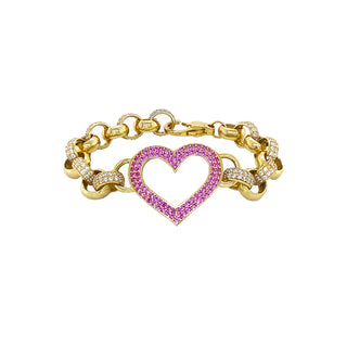 9K Yellow Gold Pink & White CZ Heart Bracelet