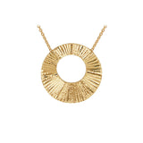 9K Yellow Gold Sunray Disc Necklace /20"-21"