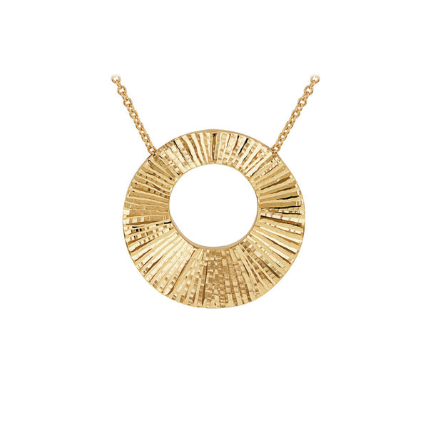 9K Yellow Gold Sunray Disc Necklace /20"-21"
