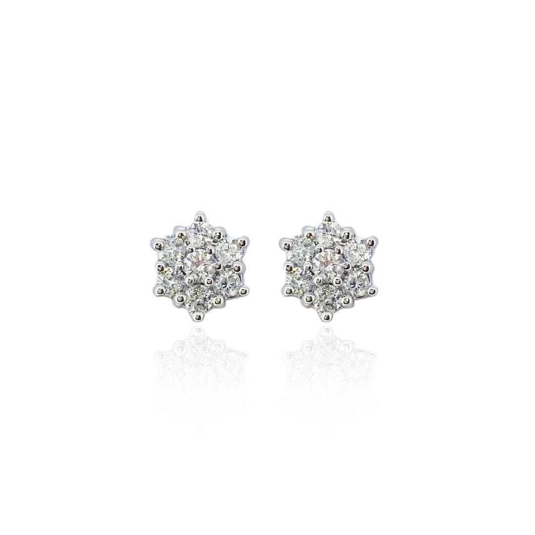 9K White Gold 0.50ct Diamond Cluster Stud Earrings