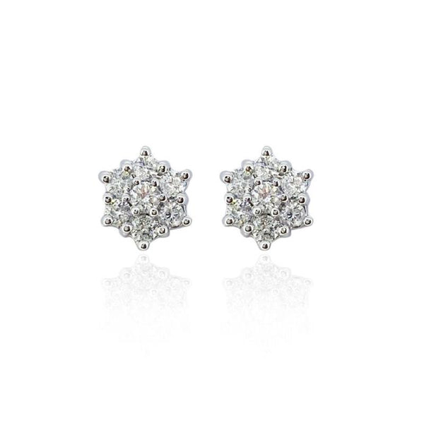 9K White Gold 0.50ct Diamond Cluster Stud Earrings