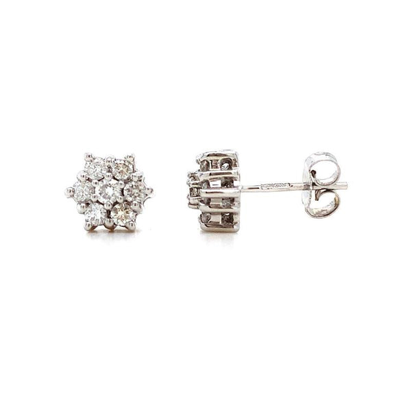 9K White Gold 0.50ct Diamond Cluster Stud Earrings