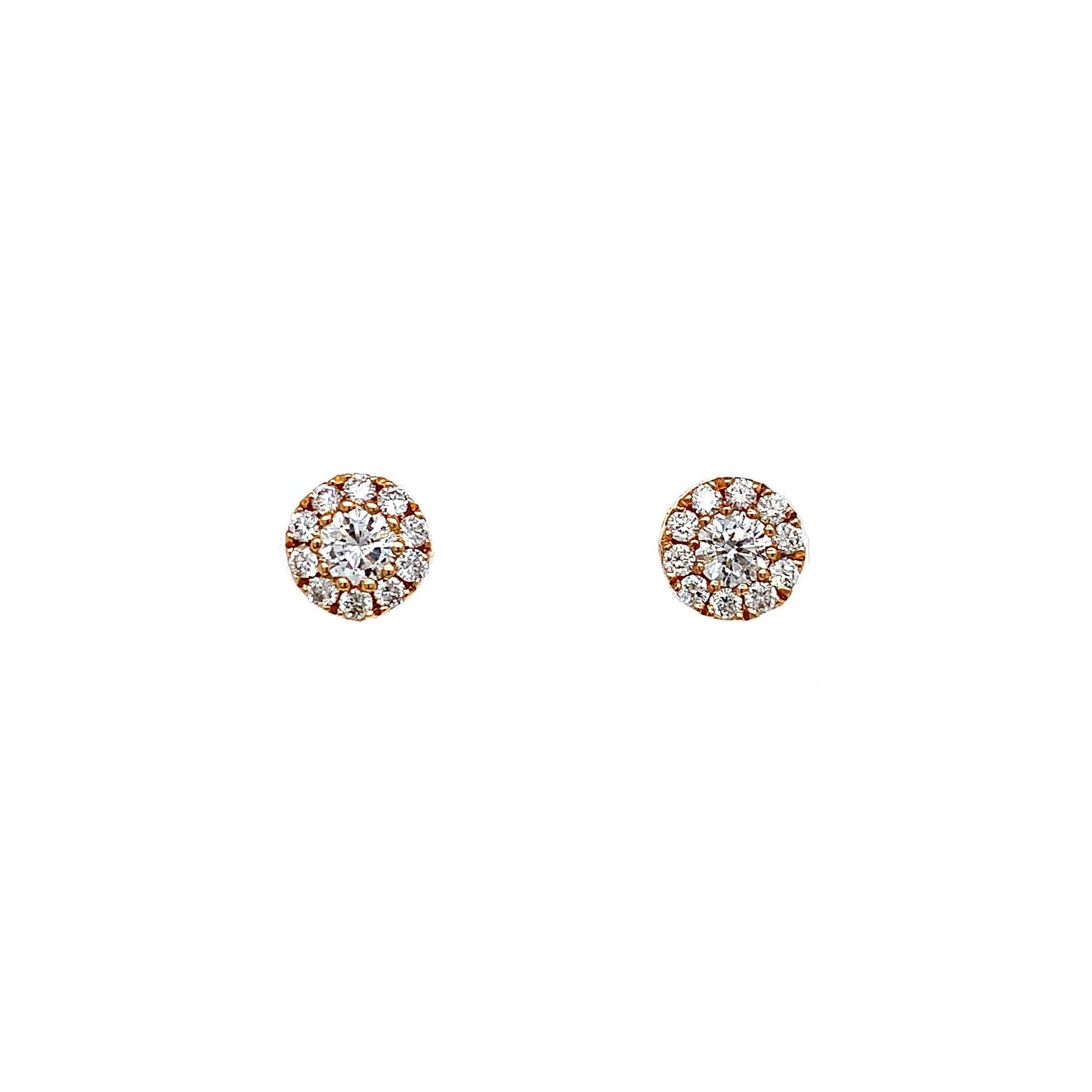 18K Yellow Gold Round Diamond Cluster Stud Earrings