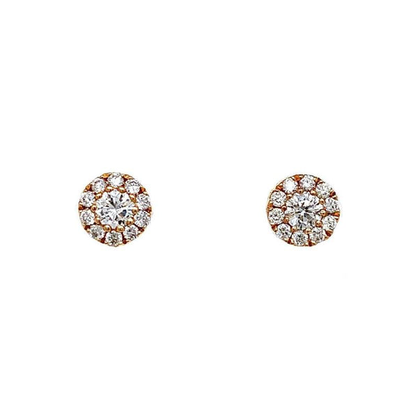18K Yellow Gold Round Diamond Cluster Stud Earrings