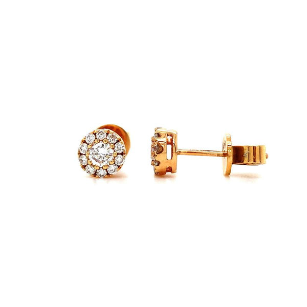 18K Yellow Gold Round Diamond Cluster Stud Earrings