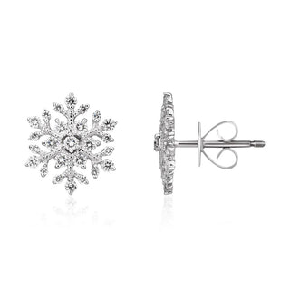 18K White Gold Diamond Snowflake Stud Earrings