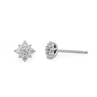 9ct White Gold Diamond Flower Stud Earrings