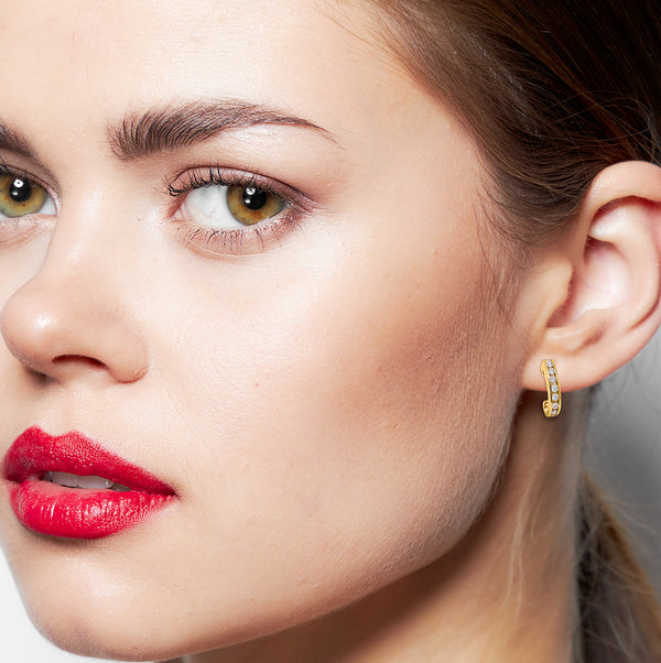 18K Yellow Gold Diamond Half-Hoop Earrings