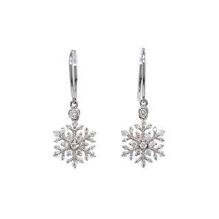 18K White Gold Diamond Snowflake Drop Earrings