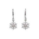 18K White Gold Diamond Snowflake Drop Earrings