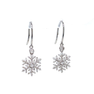 18K White Gold Diamond Snowflake Drop Earrings