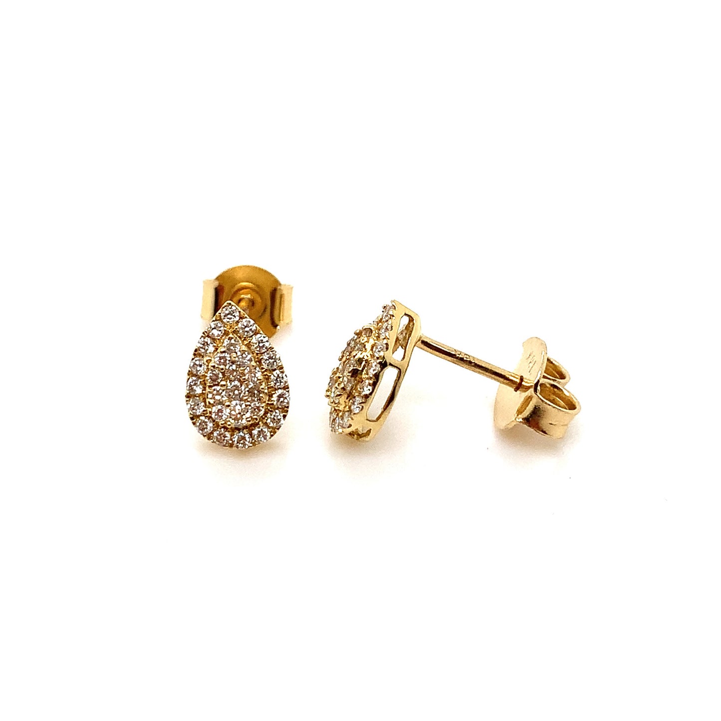18K Yellow Gold 0.32ct Diamond Pear Cluster Stud Earrings