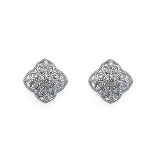 9K White Gold 0.22ct Diamond Filigree Stud Earrings