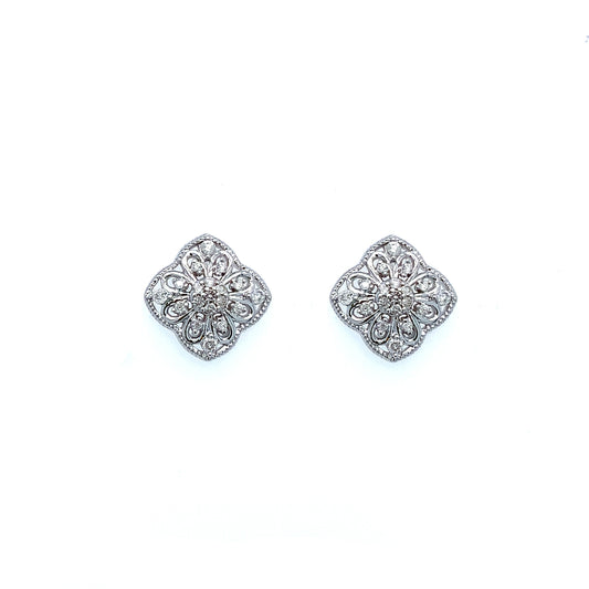 9K White Gold 0.22ct Diamond Filigree Stud Earrings