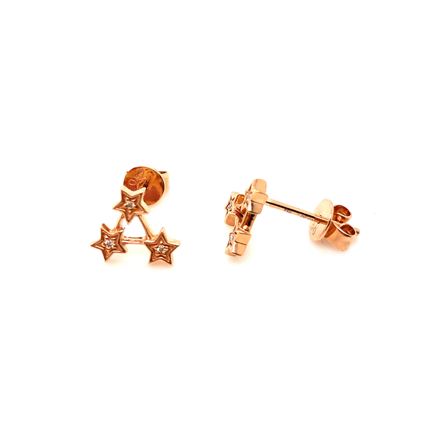 18K Rose Gold Diamond Star Stud Earrings