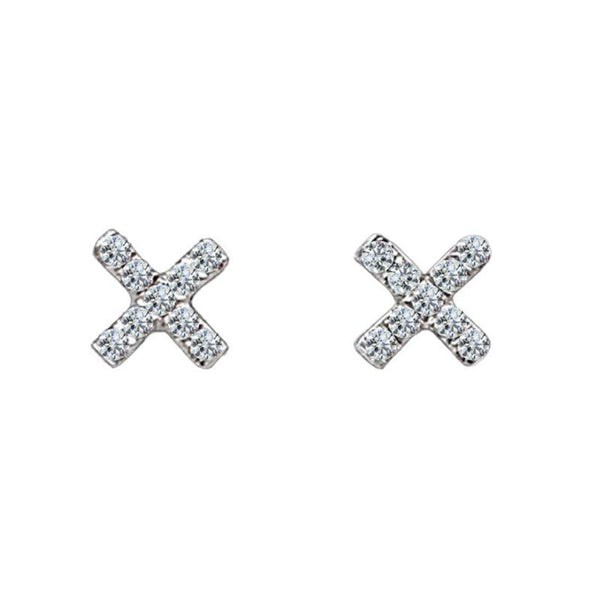 18K White Gold 0.05ct Diamond Tiny Cross Stud Earrings