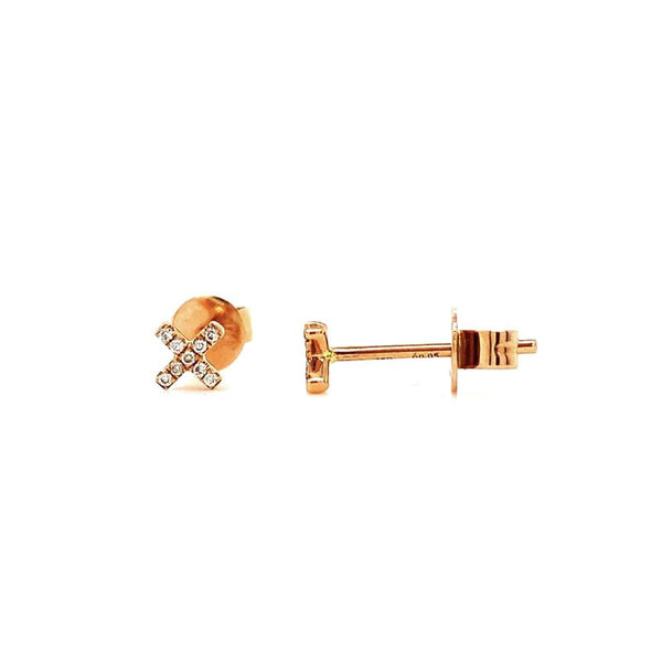 18K Rose Gold 0.05ct Diamond Tiny Cross Stud Earrings
