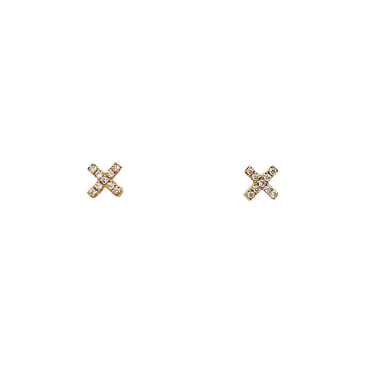 18K Yellow Gold 0.05ct Diamond Tiny Cross Stud Earrings