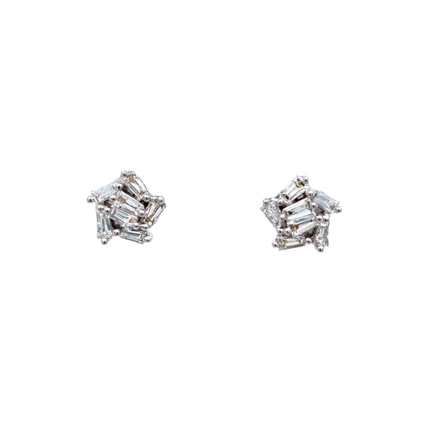 18K White Gold 0.46 Diamond Star Cluster Stud Earrings