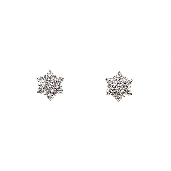 18K Yellow Gold 0.40ct Diamond Flower Cluster Stud Earrings