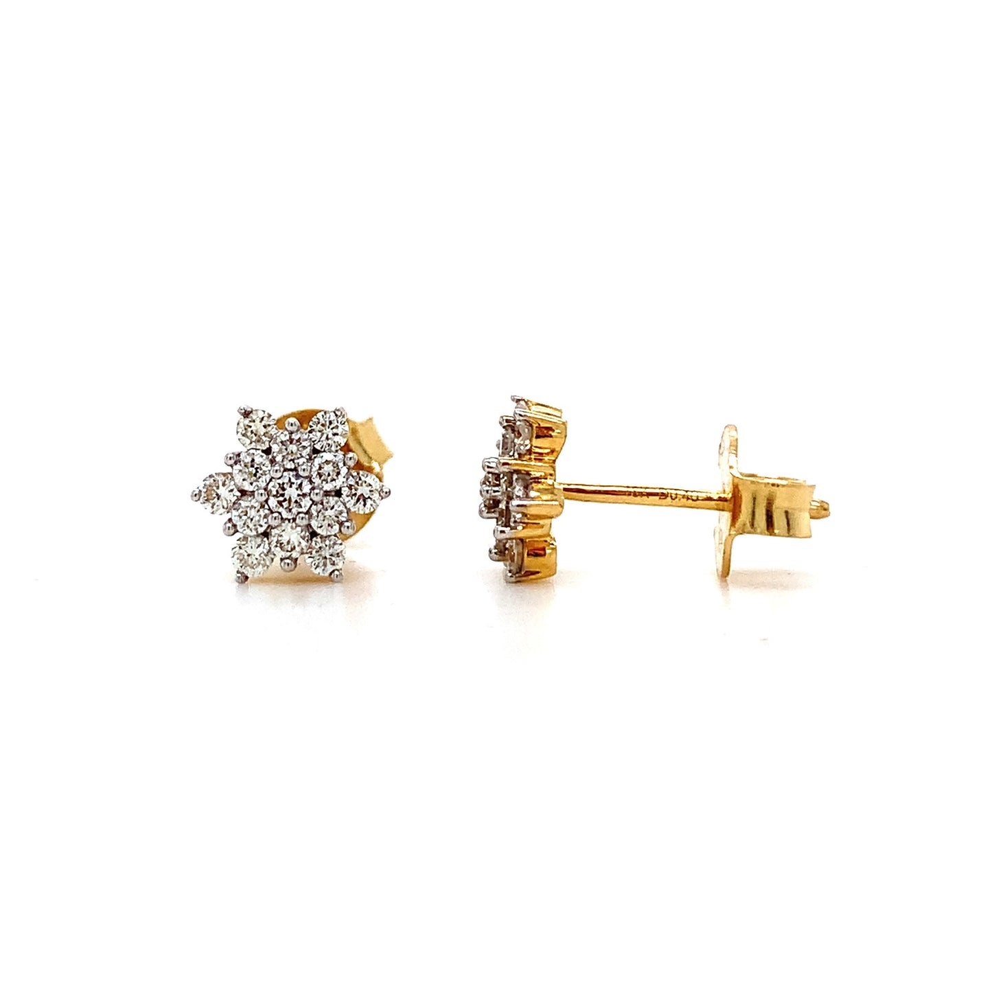 18K Yellow Gold 0.40ct Diamond Flower Cluster Stud Earrings