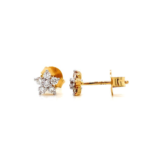 18K Yellow Gold 0.30ct Diamond Flower Stud Earrings