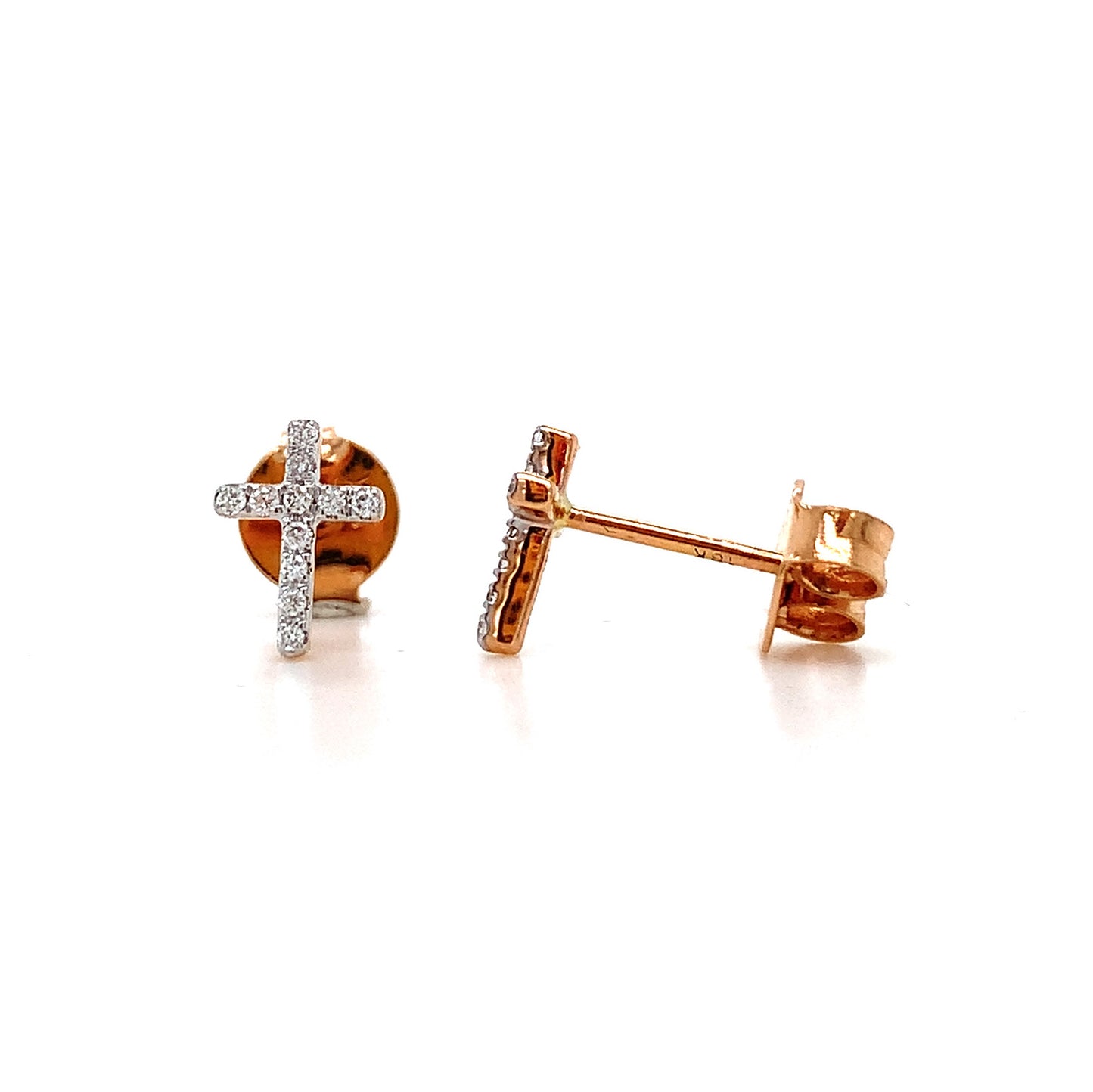 18K Rose Gold 0.06ct Diamond Cross Stud Earrings