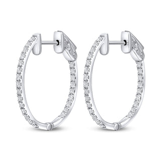 18K White Gold 19mm Diamond Oval Hoop Earrings