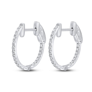 18K White Gold 15mm Diamond Oval Hoop Earrings