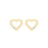 9K Yellow Gold 0.07ct Diamond Heart Stud Earrings