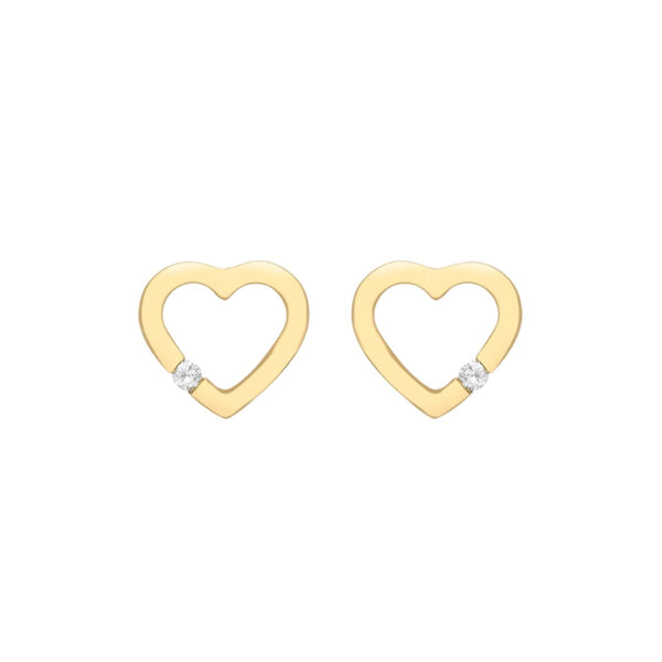 9K Yellow Gold 0.07ct Diamond Heart Stud Earrings