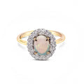 9K Yellow Gold Oval Opal & Diamond Halo Ring