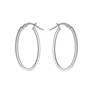 9K White Gold 14mm X 30mm Oval Creole Hoop Earrings