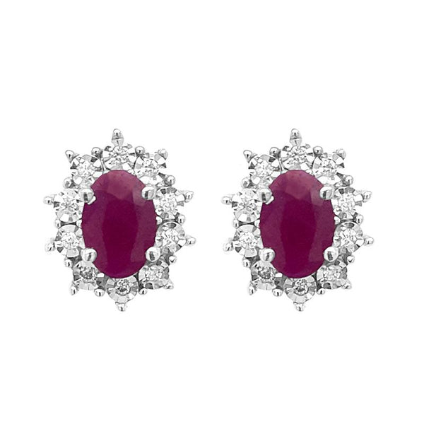 9K White Gold Diamond & Ruby Earrings